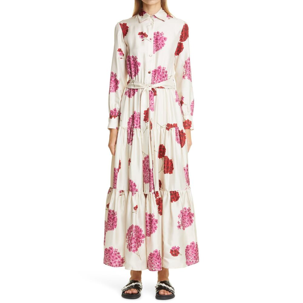 NWT! La DoubleJ Cream Bellini Floral Print Belted Dress MEDIUM
